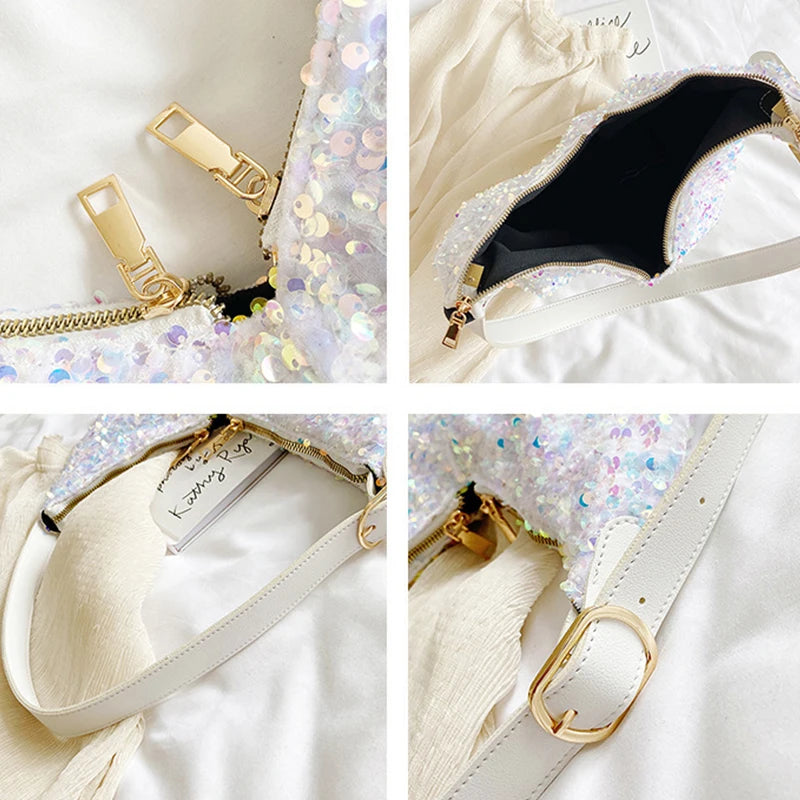 Sequined Shoulder Crossbody Bag Large Bucket Bag Girls Purse