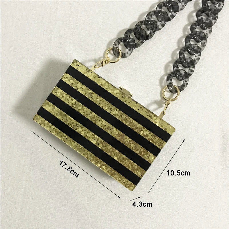 Sequins Acrylic Wallets Stripe Clutch Evening Bag Women Handbags Purses