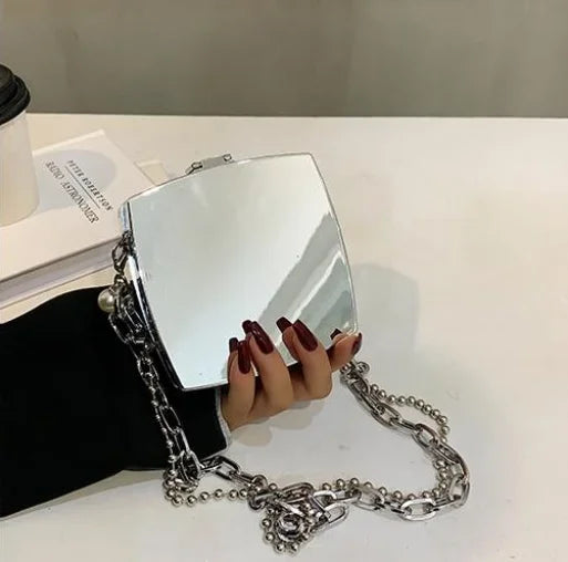 Silver Metal Box Bag Chain Purse Evening Clutch Crossbody Mini Bag