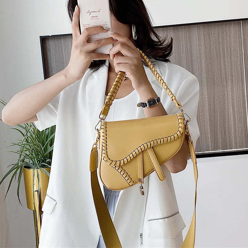 Small PU Leather Saddle Bag Women Shoulder Crossbody Handbag