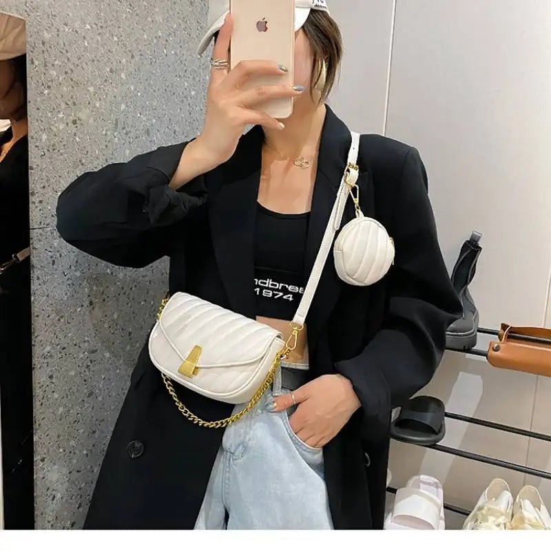 Leather Messenger Bag Women Chain Shoulder Crossbody Bag