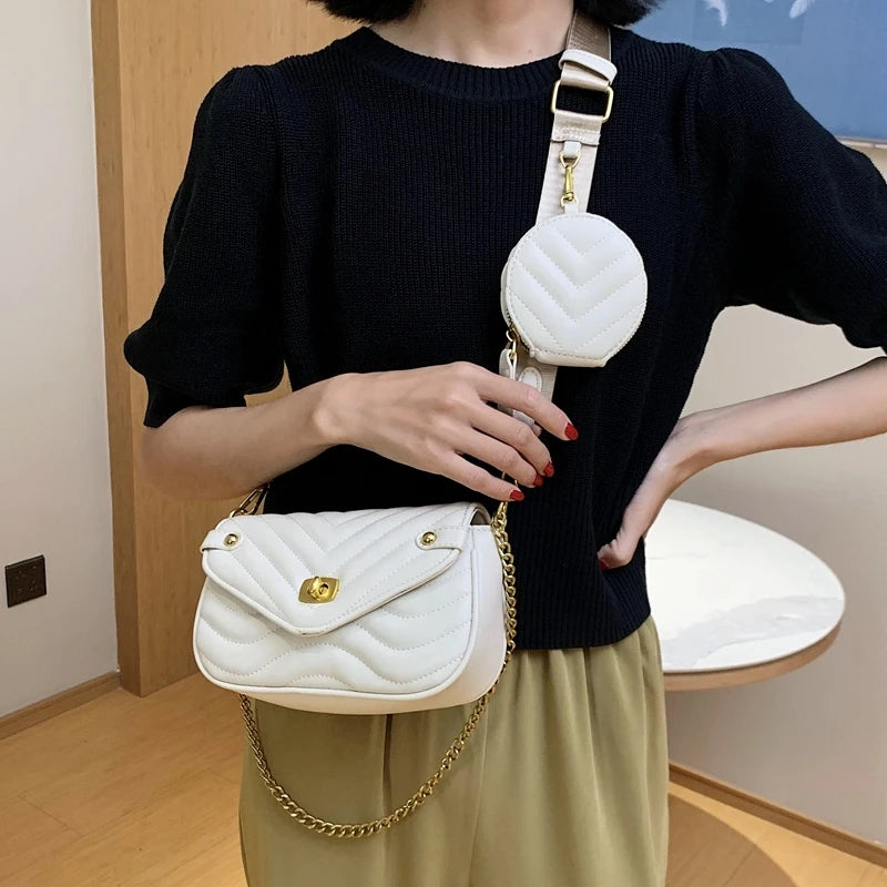 Leather Messenger Bag Women Chain Shoulder Crossbody Bag