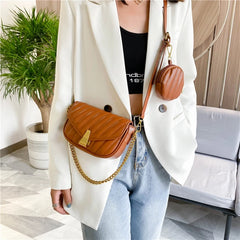 Leather Messenger Bag Women Chain Shoulder Crossbody Bag