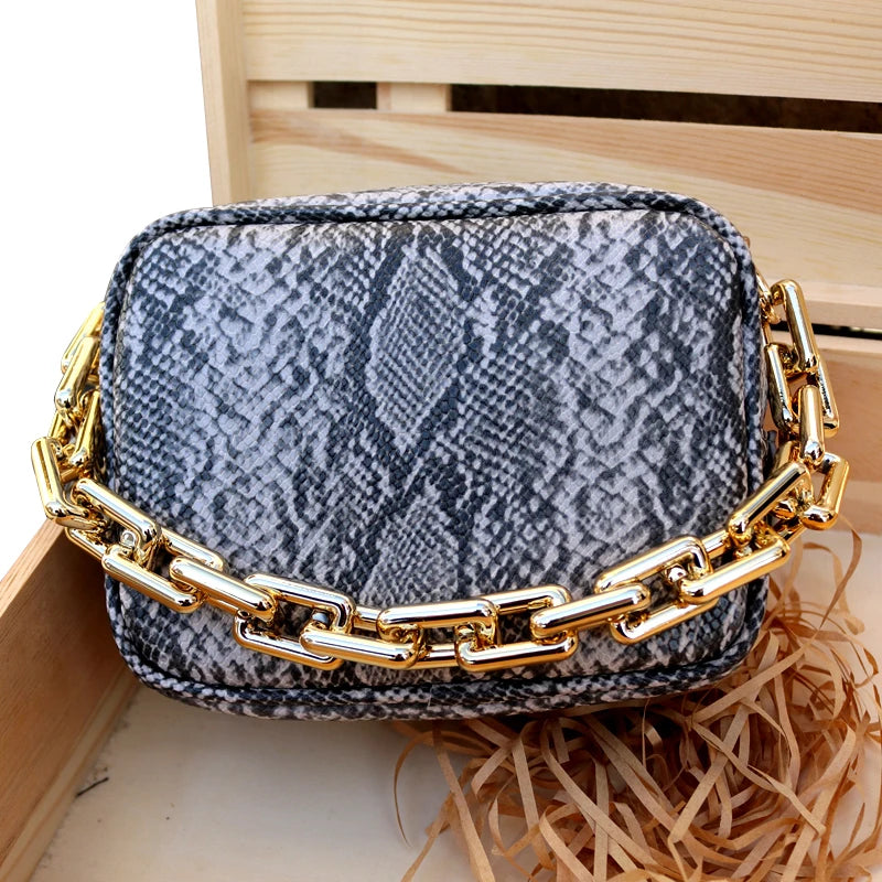 Snake Print Shoulder Handbag High Chain Crossbody Bag Totes Chain Women Bag