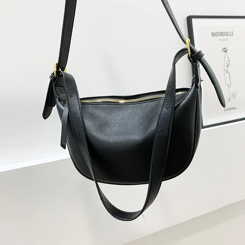 Soft Leather Handbags Solid Shoulder Crossbody Bag for Women