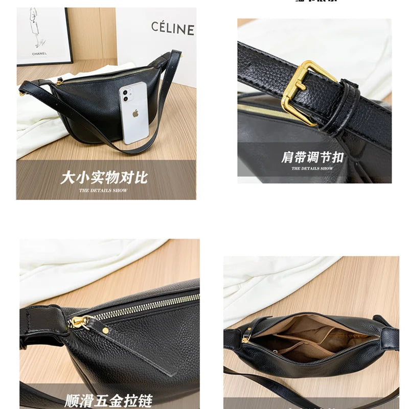 Soft Leather Handbags Solid Shoulder Crossbody Bag for Women