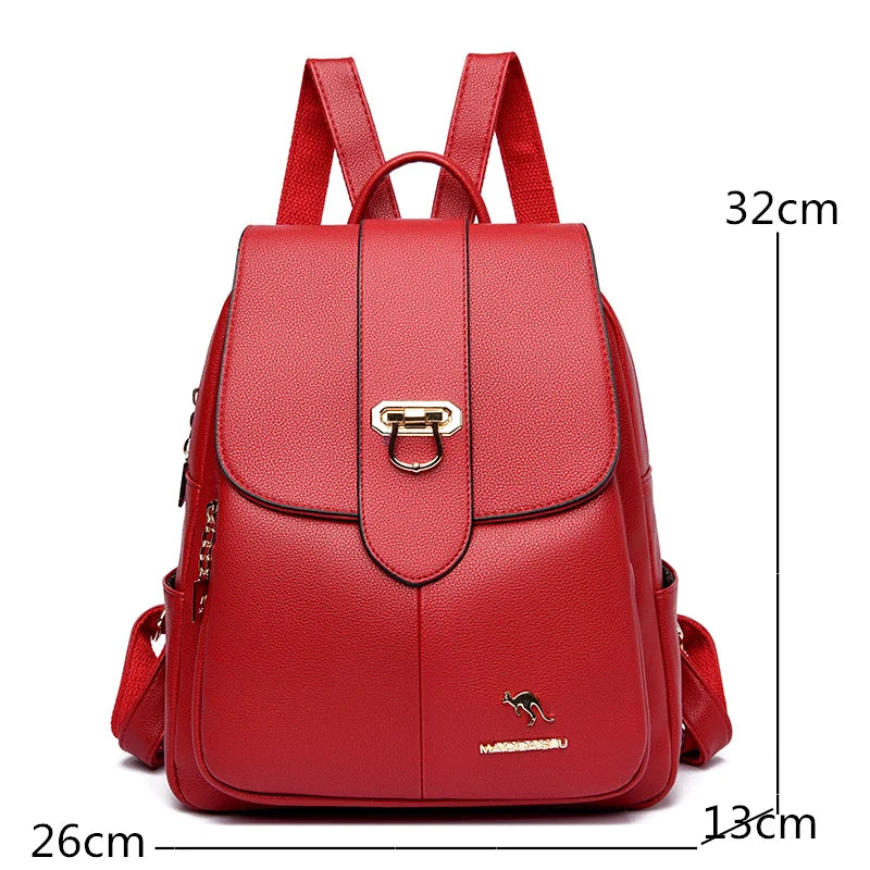 Soft Leather Backpack for Teenage Girls Large Capacity Ladies Bagpack