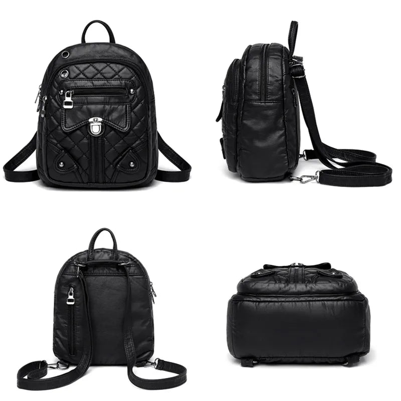 Soft Leather Women's Backpack High PU Leather School Bags For Girl