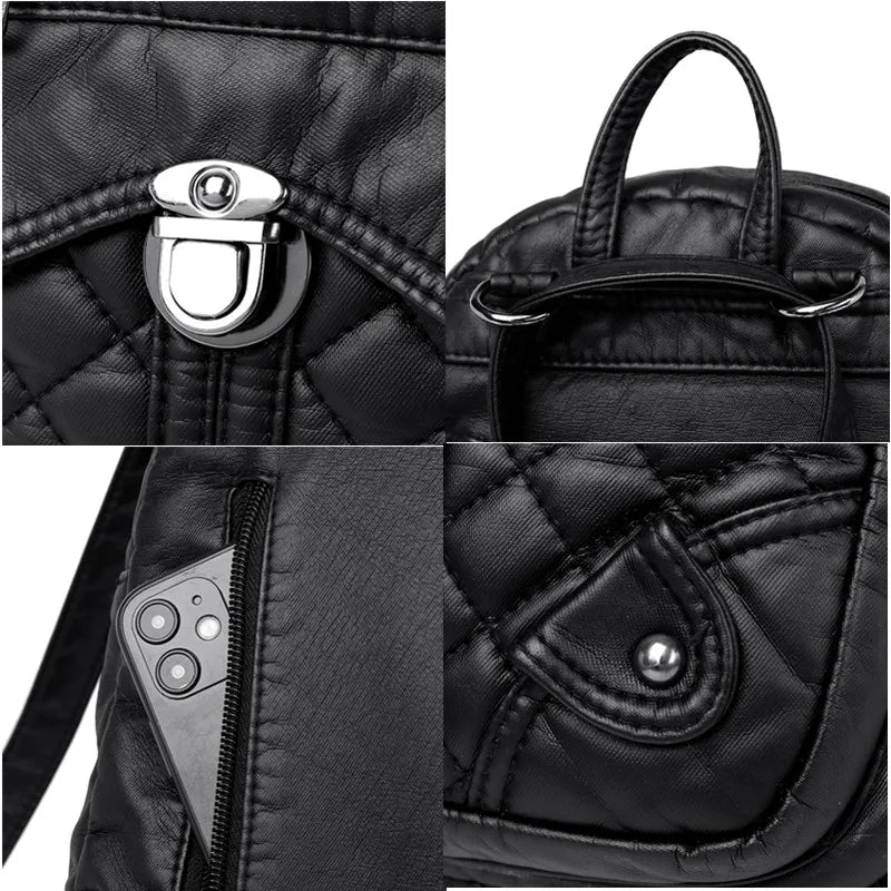 Soft Leather Women's Backpack High PU Leather School Bags For Girl