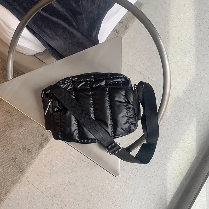 Winter Down Bag Crossbody Handbag with Wide Shoulder Strap