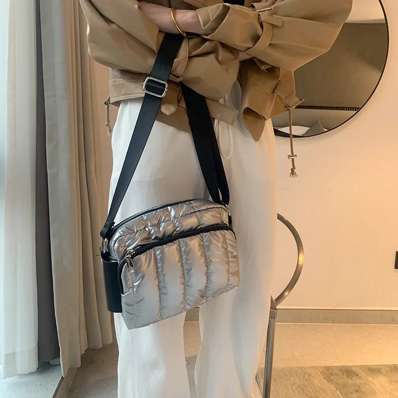 Winter Down Bag Crossbody Handbag with Wide Shoulder Strap