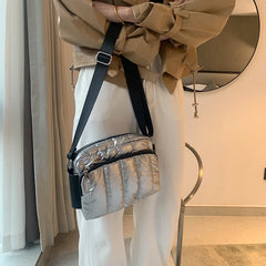 Winter Down Bag Crossbody Handbag with Wide Shoulder Strap