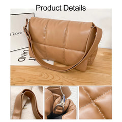 Quilted Nylon Shoulder Bag for Women with Fluffy Weave - Space Pad Design