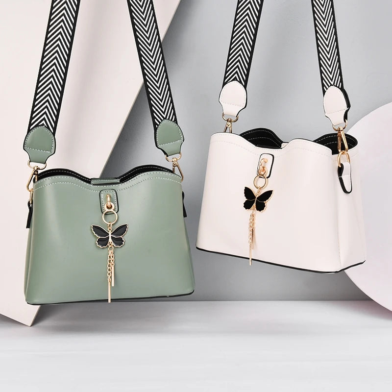 Tassel Bucket Crossbody Bag Soft Leather Vintage Tote