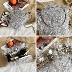 Heart Shaped Tassel Party Clutch Bag Top Handle Chain Shoulder Bag