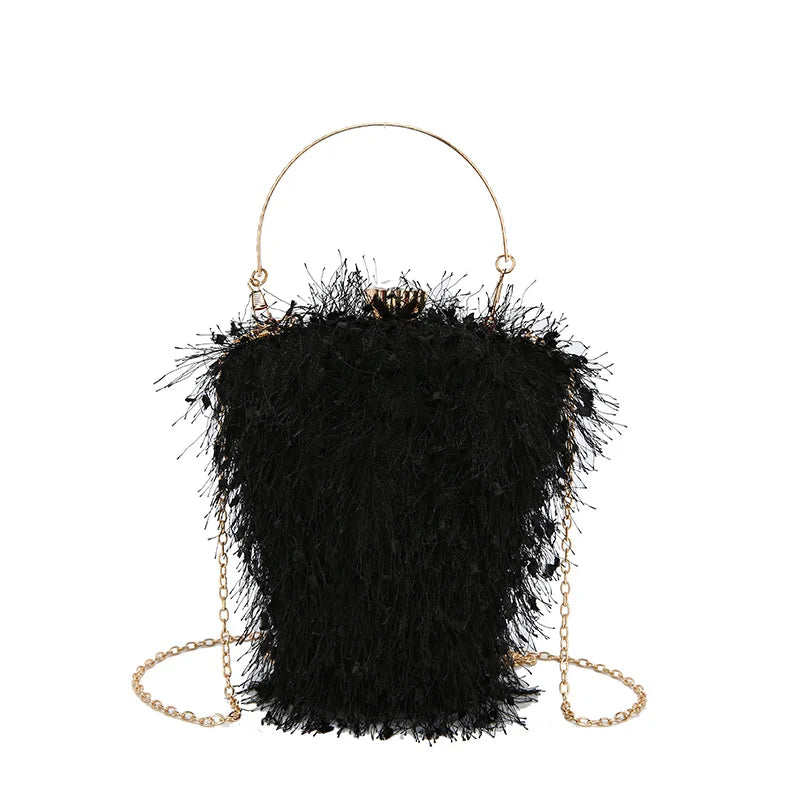 Heart Shaped Tassel Party Clutch Bag Top Handle Chain Shoulder Bag
