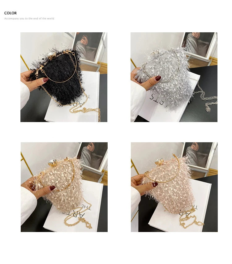 Heart Shaped Tassel Party Clutch Bag Top Handle Chain Shoulder Bag