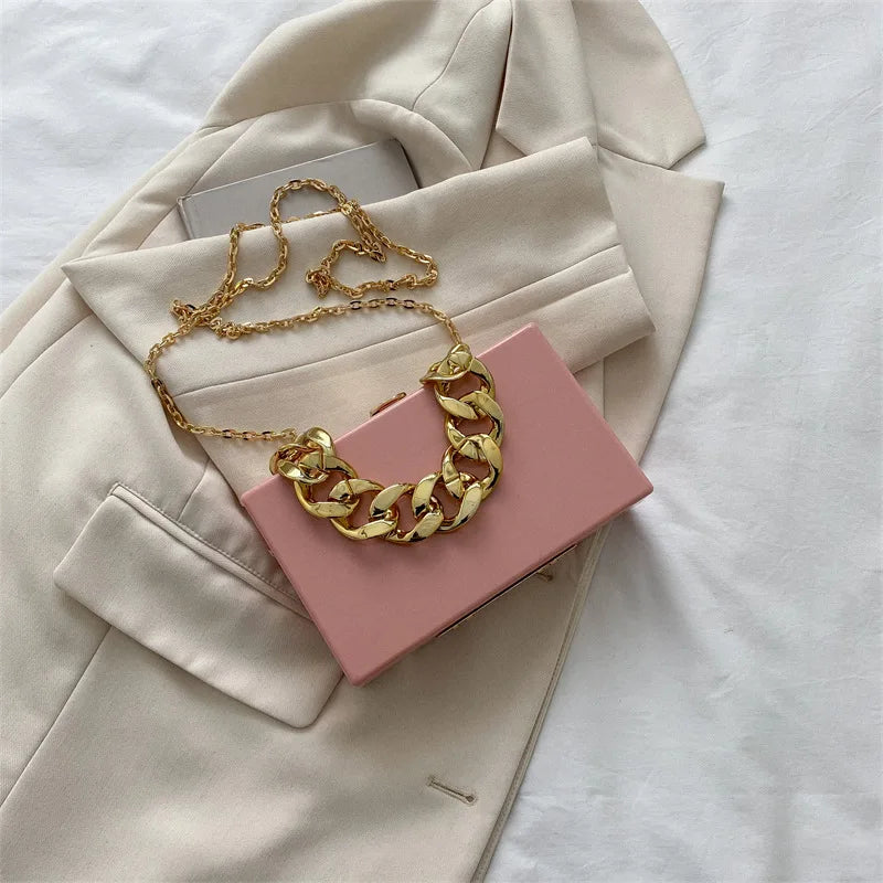 Thick Chain Acrylic Evening Clutch Hand Bag Lady Crossbody Shoulder Bags