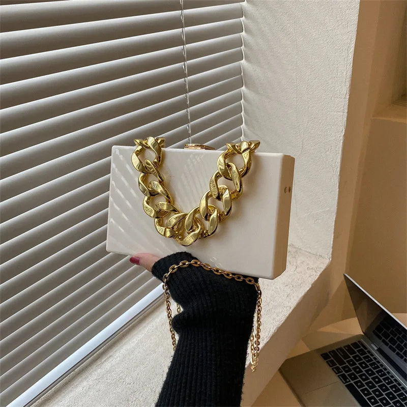 Thick Chain Acrylic Evening Clutch Hand Bag Lady Crossbody Shoulder Bags