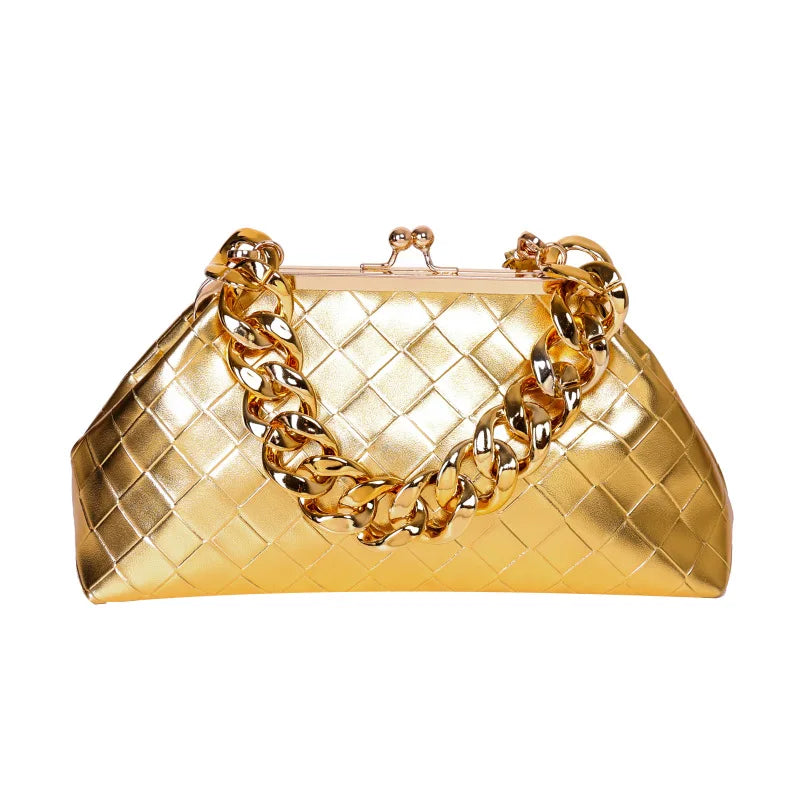 Thick Chain Handbags Buckle Shoulder Bag Weave Leather Crossbody Bags