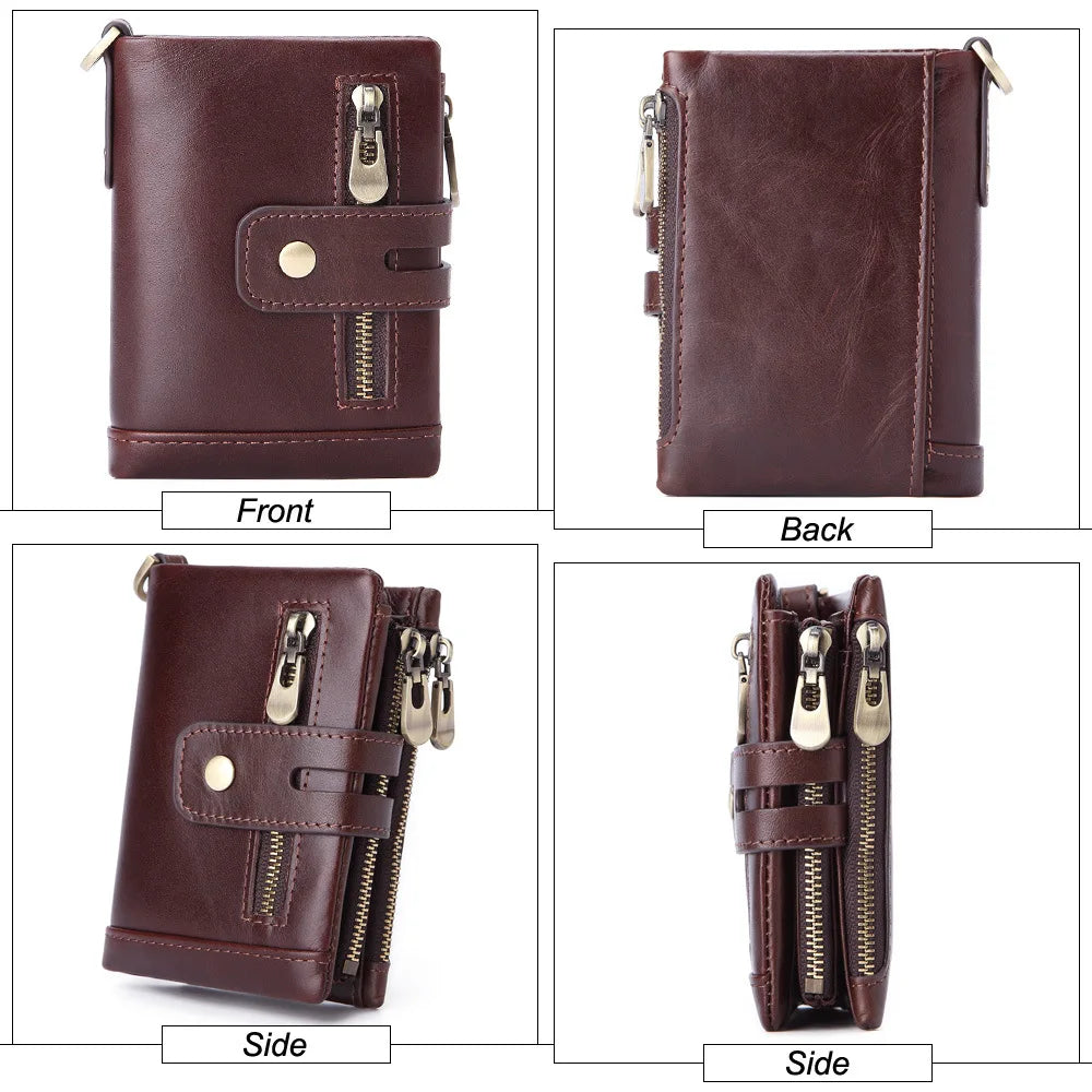 Vintage Casual Real Cowhide Leather Men Short Bifold Wallet