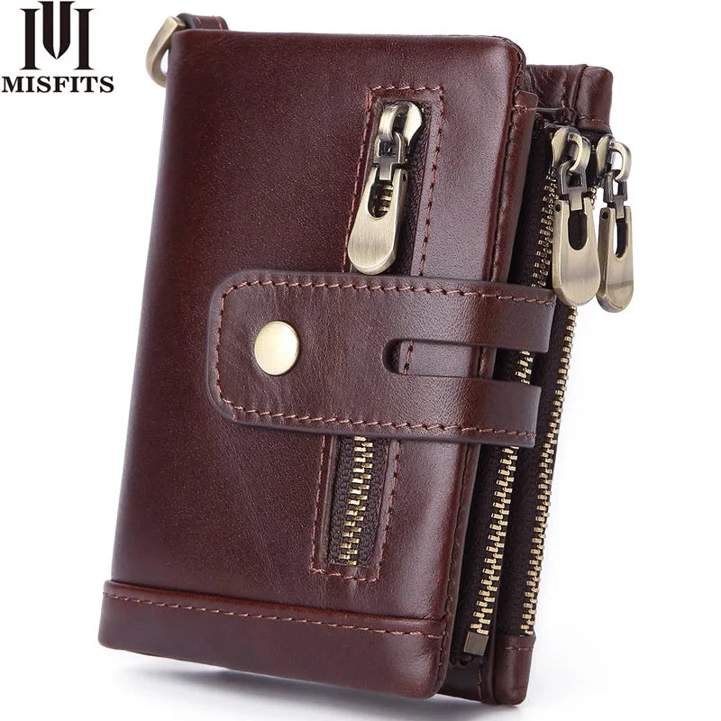 Vintage Casual Real Cowhide Leather Men Short Bifold Wallet