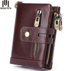 Vintage Casual Real Cowhide Leather Men Short Bifold Wallet