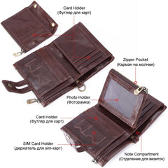 Vintage Casual Real Cowhide Leather Men Short Bifold Wallet
