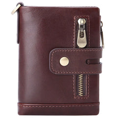 Vintage Casual Real Cowhide Leather Men Short Bifold Wallet