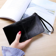 Vintage Oil Wax Women Leather Wallet Large Capacity Zipper Clutch Coin Purse