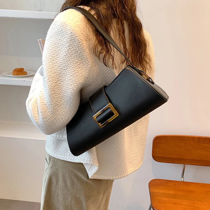 Vintage PU Leather Shoulder Bag for Women Underarm Handbag