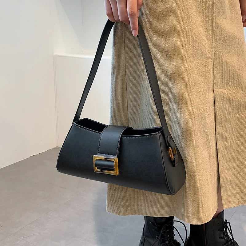 Vintage PU Leather Shoulder Bag for Women Underarm Handbag