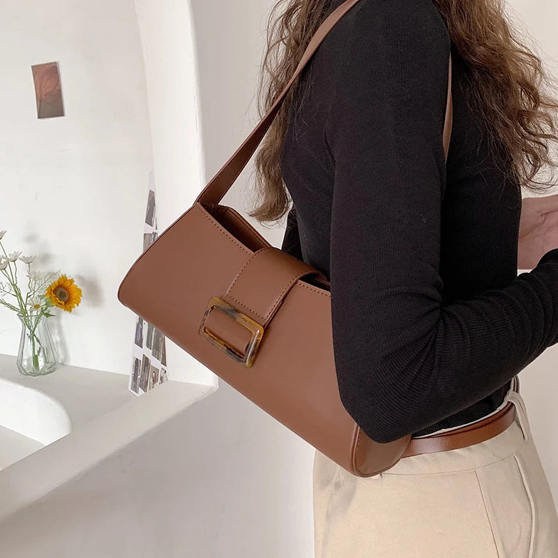 Vintage PU Leather Shoulder Bag for Women Underarm Handbag