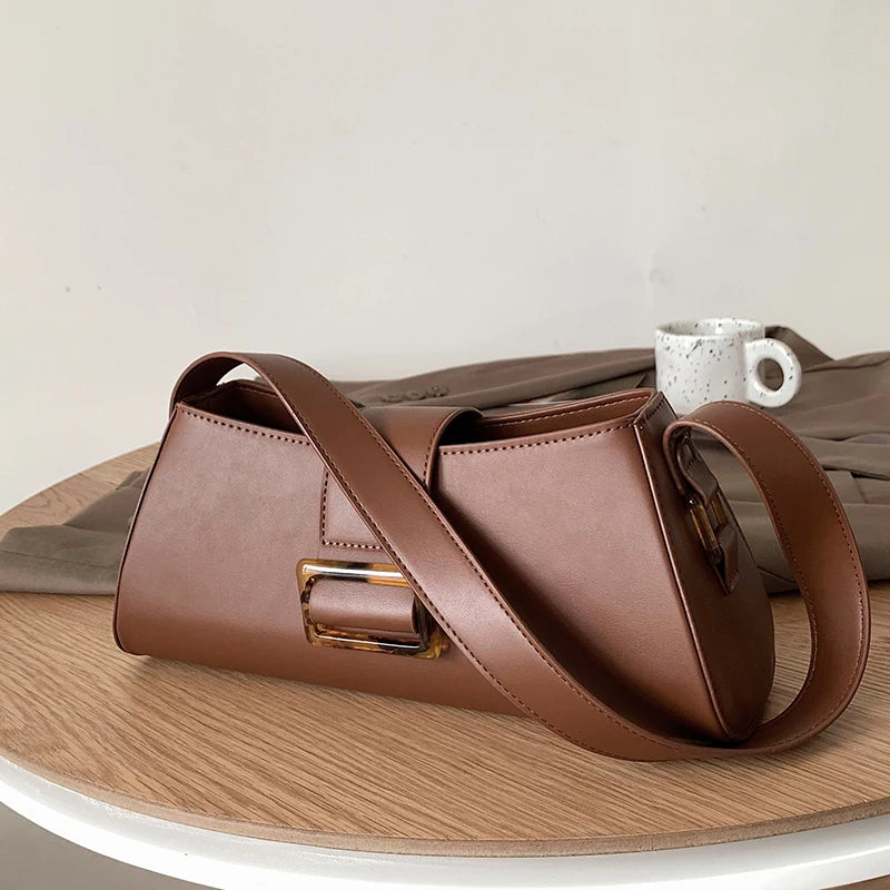 Vintage PU Leather Shoulder Bag for Women Underarm Handbag