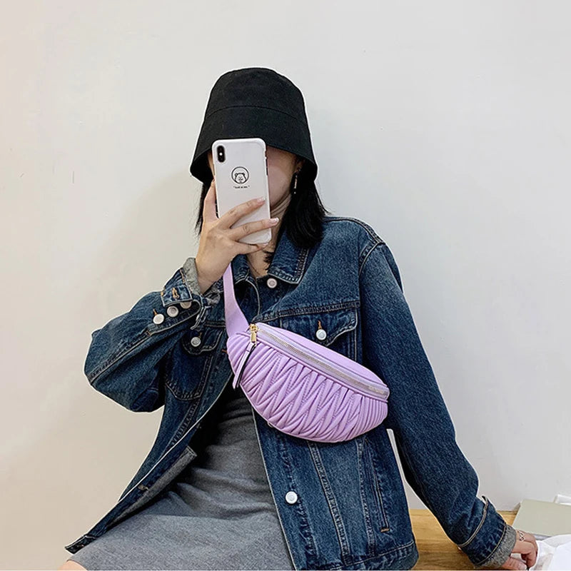 Striped Leather Chest Bag Waist Bag Cross Body Bag