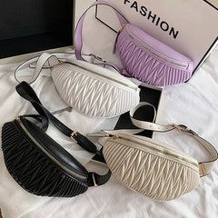 Striped Leather Chest Bag Waist Bag Cross Body Bag