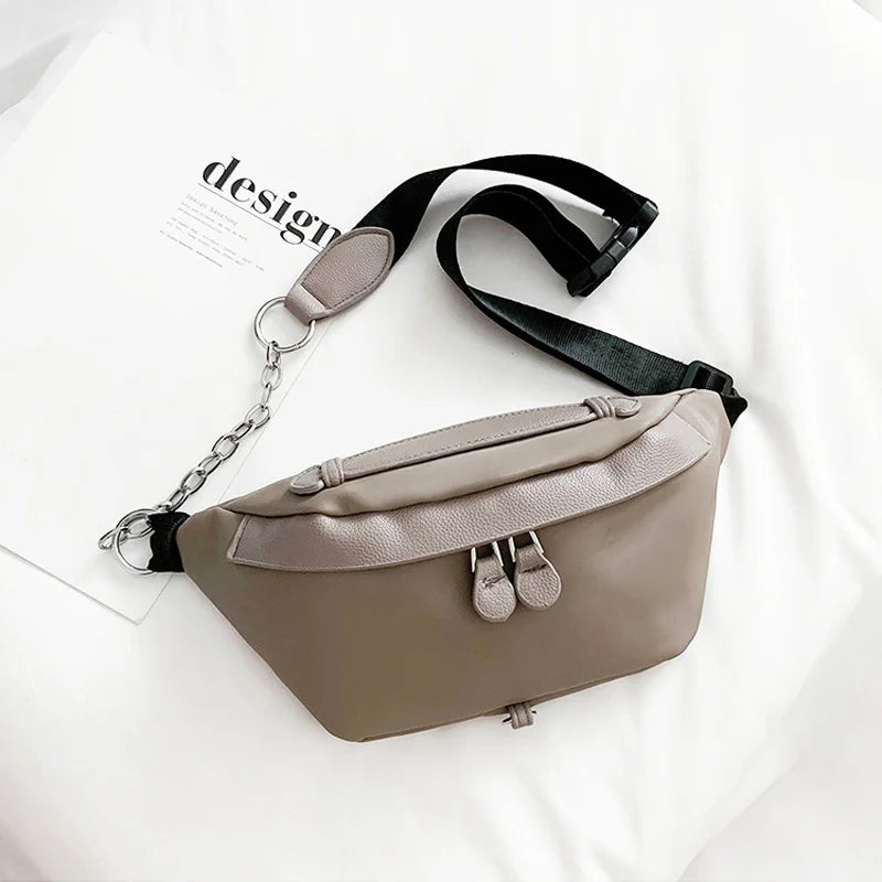 Leather Waist Bag Women Chest Bag Shoulder Pouch Female Fanny Pack