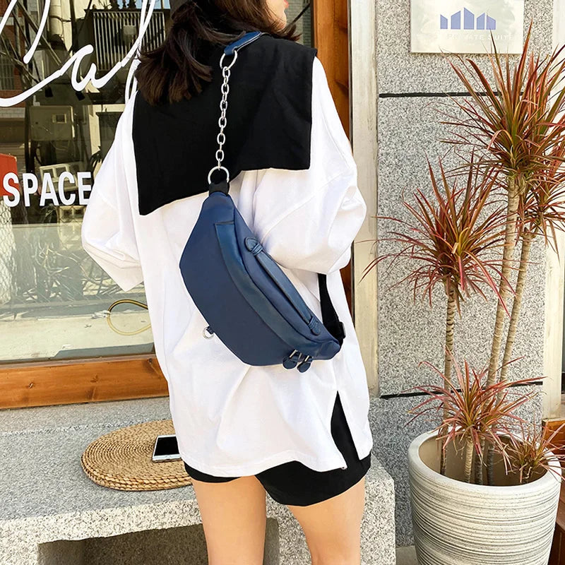 Leather Waist Bag Women Chest Bag Shoulder Pouch Female Fanny Pack