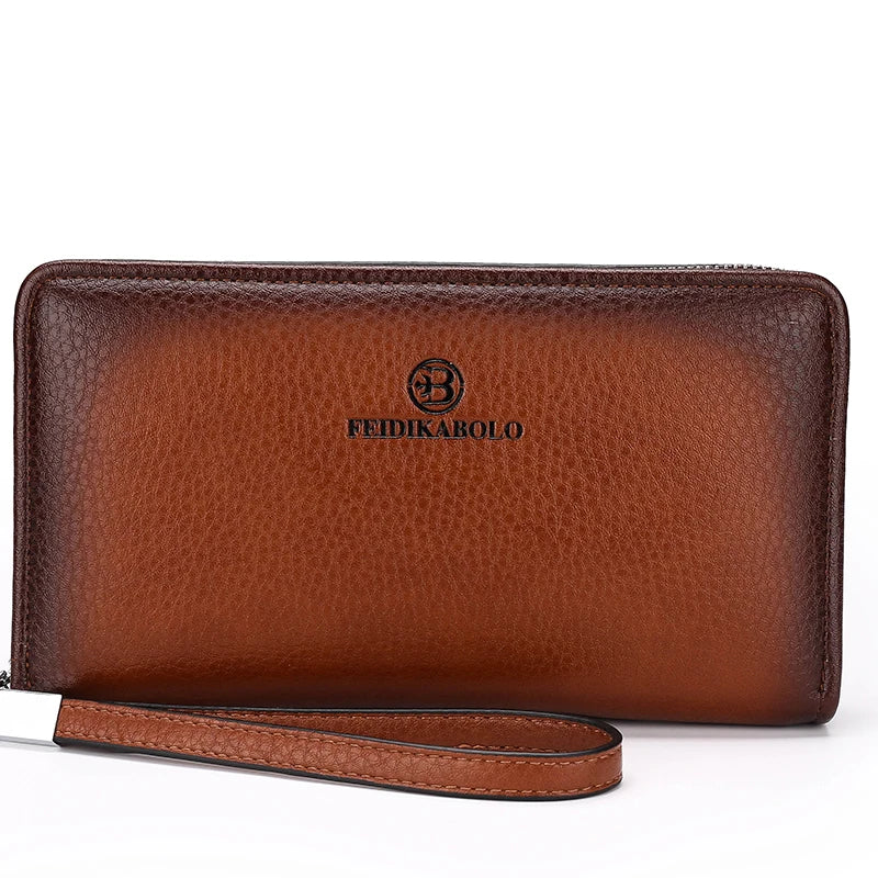 Men's Leather Zipper Long Purse Organizer Purses High Lychee Pattern Clutch Bag