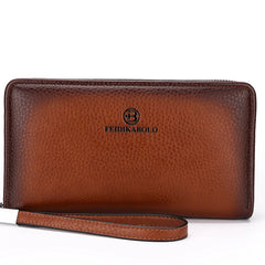 Men's Leather Zipper Long Purse Organizer Purses High Lychee Pattern Clutch Bag