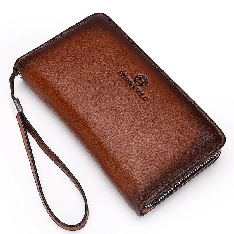 Men's Leather Zipper Long Purse Organizer Purses High Lychee Pattern Clutch Bag