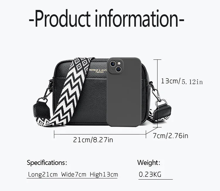 Wide Straps Leather Women Flap Bag Crossbody Shoulder Bags