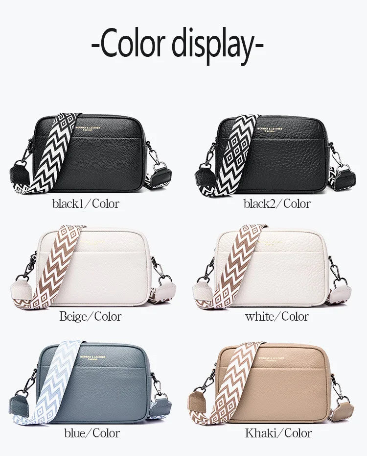 Wide Straps Leather Women Flap Bag Crossbody Shoulder Bags