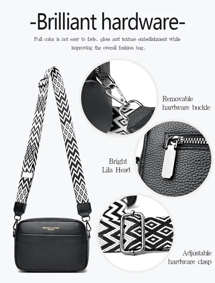 Wide Straps Leather Women Flap Bag Crossbody Shoulder Bags