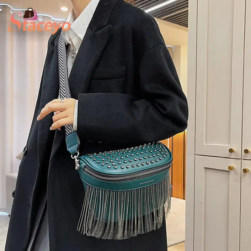 Tassel Leather Crossbody Chest Bag Women Waist Bag