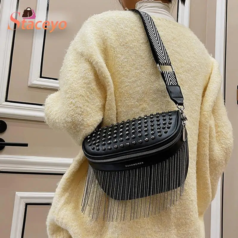 Tassel Leather Crossbody Chest Bag Women Waist Bag