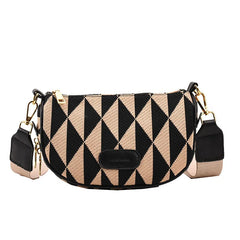 Canvas Crossbody Bag Geometry Saddle Messenger Bag for Women