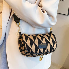 Canvas Crossbody Bag Geometry Saddle Messenger Bag for Women