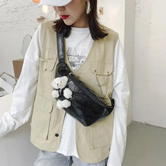 Women Chest Bag Bright Crossbody Bag PU Adjustable Shoulder Strap Pouch