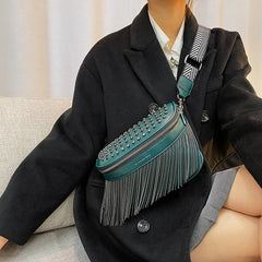 Women Chest Bag Tassel Pu Leather Large Capacity Crossbody Bag Waist Bags